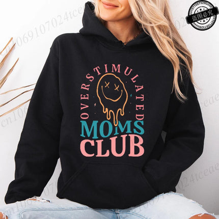 Overstimulated Moms Club Hoodies for Women,Mama Birthday Women's Sweatshirts Clothing,Funny Mama Hooded Hoodies,Mother Gifts