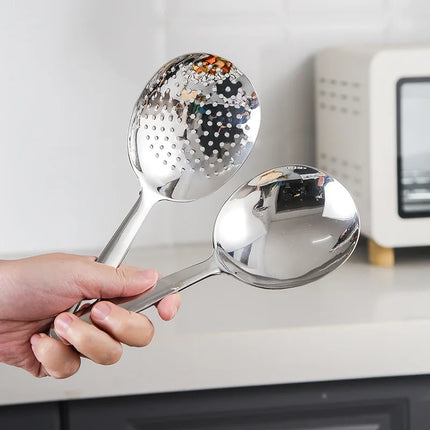 2PCS For Daily Use Stainless Steel Ladle For Serving Soup Rice Serving Spoon Drain Hole Heat Insulated Handle Kitchen Utensils