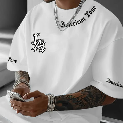 The 2025 summer new men's T-shirt, letter-printed casual graphic round-neck T-shirt, short-sleeved sports women's T-shirt, suita