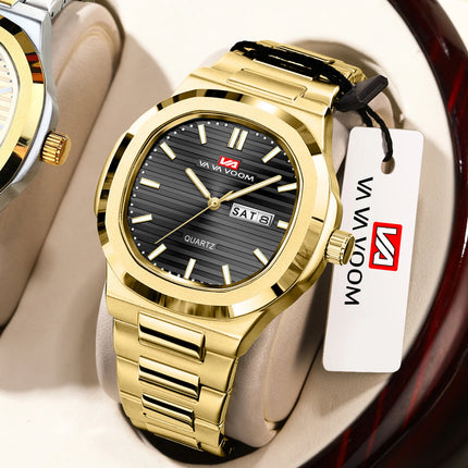 VA VA VOOM Square Luxury Men Wristwatch Waterproof Luminous Date Stainless Steel Male Clock Business Sports Quartz Watch for Men