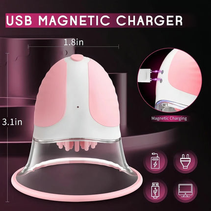 10 Modes Breast Massager with Suction Vibration Rotation - Female Nipple Stimulator, Multi Powerful Breast Suction Massager