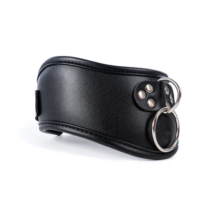Leather BDSM Bondage Posture Neck Collar With Pullring Lockable Chastity Belt,Adjust Collar Ring Slave Neck Harnes Strap Sex Toy