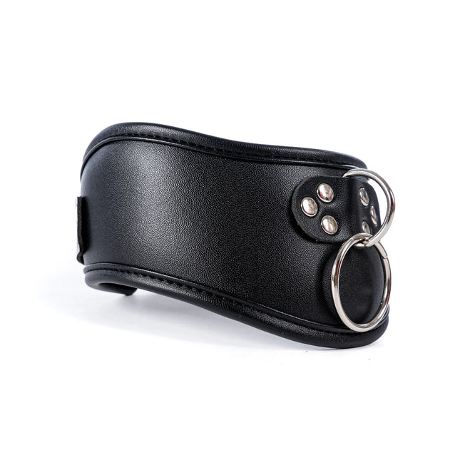 Leather BDSM Bondage Posture Neck Collar With Pullring Lockable Chastity Belt,Adjust Collar Ring Slave Neck Harnes Strap Sex Toy