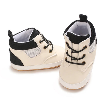 High-Top New 0-18M Baby and Children's Shoes Fashionable and Sporty PU Soft Rubber Sole First Walking Casual Sports Shoes