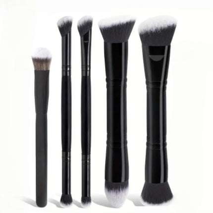 Double Ended Foundation Brush Set Flat Top Angled Contour Makeup Brushes For Liquid Powder Cream Blending