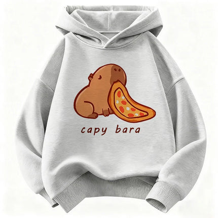 Cartoon Capybara Eating Food Print Trendy Hoodie Children's Sweatshirt Cute Hoody for Boys Girls Autumn Spring Casual Hoodies