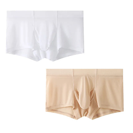 2pcs Solid Color Boxer Shorts Men Seamless Nylon Ice Silk Underwear U Pouch Male Panties Plus Size M-XXL