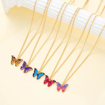 Gold Color Metal Jewelry Set For Women With Butterfly Necklaces Imitation Pearl Hoop Earrings Simple Rings No Box Included