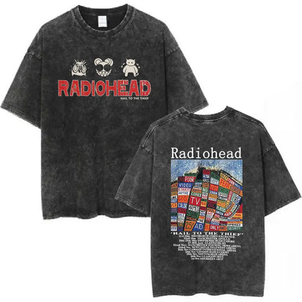 Radiohead Rock Band Washed Cotton T-Shirt Men Women Hip Hop Music Tee Fashion Short Sleeve T-shirt Summer Oversized T-shirts Tops