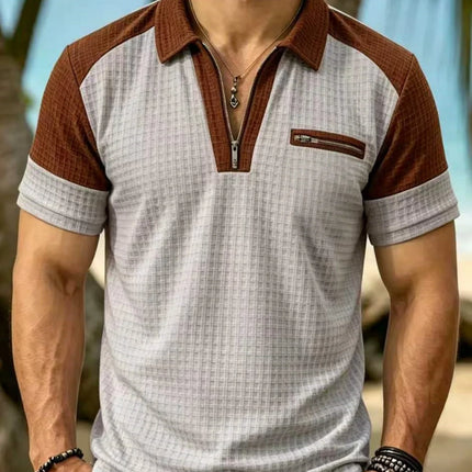 2026 New Men's Short Sleeve T Shirt Grid lapel Polo Shirt with Pockets Breathable Loose Basic Shirts for Men Lightweight Tops