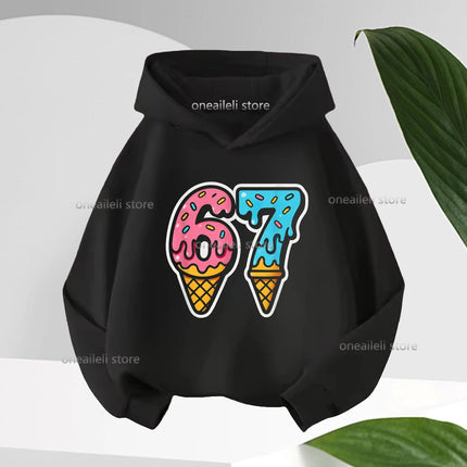 Spring Autumn Graphic Funny 67 Children's Hoodies Sweatshirt Casual Hip Hop Long-sleeve Fleece Boy Girl Kid Warm Hooded Pullover