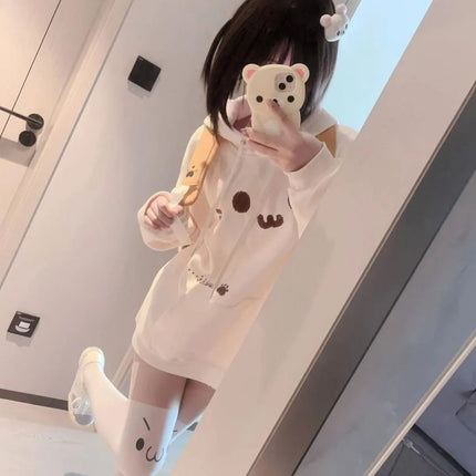 Japanese Y2k Aesthetic Cat Print Hoodies Harajuku Drawstring Sweatshirts Grunge Kawaii Pockets Women's Oversized Top 2026 New
