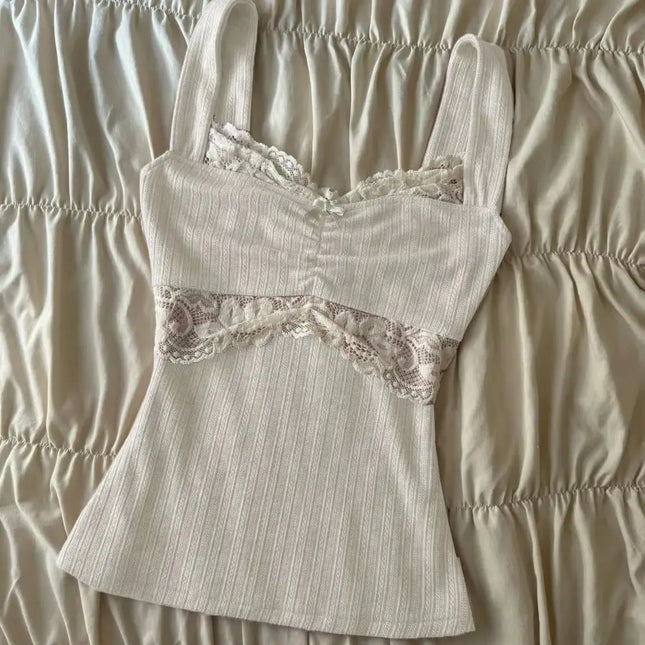 Women Grunge Coquette Summer Tops Y2K Cute Core Vintage Aesthetic Fairy Shirts 2000s Lace Trim Tank Top Downtown Girl Clothes