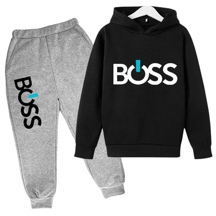 Spring Autumn Boys Girls Casual Fashion Print Pullover Long Sleeve Hoodie Tops+Pants Tracksuit 4-14 Years Children's Clothes