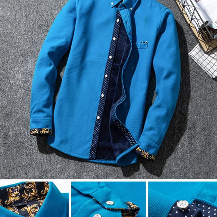 Winter Corduroy Warmshirt Men's Fleece-Lined Thickened Integrated Velvet Business Casual Versatile Shirt For Dad