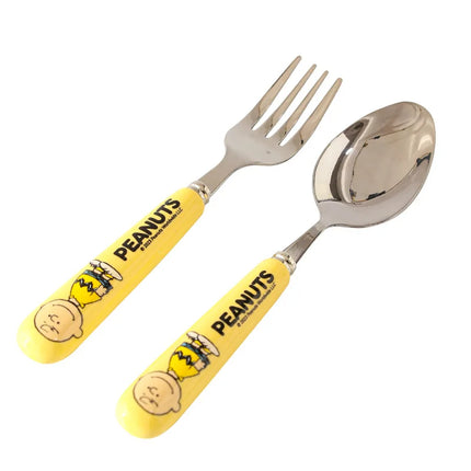 Genuine 2Pcs Cute Cartoon Snoopy Stainless Steel Spoon Ceramic Handle Spoon Fork Children's Tableware