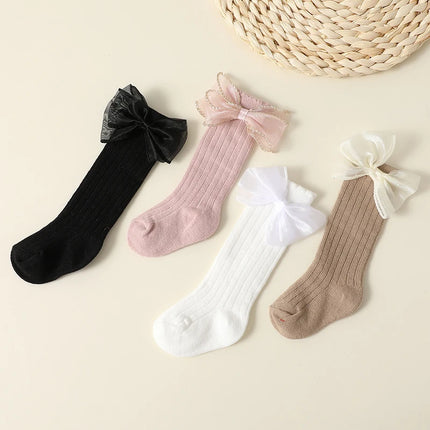 4 Pairs a Lot MILANCEL New Autumn Baby Girls Socks 0-2Y Infant Bow Solid Color Mid-tube Socks Baby Accessories