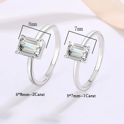 1CT 2CT 3CT Emerald/Radiant Cut Moissanite Engagement Ring Solitaire Lab Diamond 925 Silver 18K Gold Plated Wedding Band Jewelry