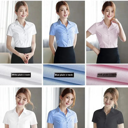 White Women's Shirt Short Sleeve Spring Summer New Work Uniform Formal Long Sleeve Black Blue Professional Clothing Female Blouse