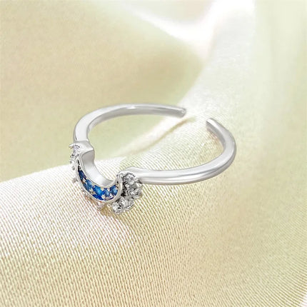 FTCY Adjustable Sparkling Moon Sun Star Ring for Women Couple Elegant Finger Ring Wedding Party Jewelry Gifts Accessories