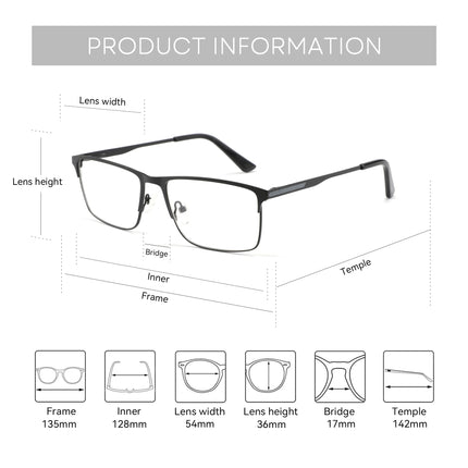 ZENOTTIC Alloy Square Progressive Prescription Glasses for Men Anti Blue Light/Photochromic Optical Eyeglasses