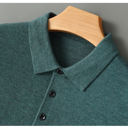 High quality worsted  spun collar wool sweater men's spring and autumn business polo sweater thin long sleeved knitted T-shirt