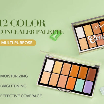 IMAGIC 12-Color Concealer Foundation Cream Covers Acne Marks Dark Circles Full Coverage Suit for All Skin Primer Makeup Cometics