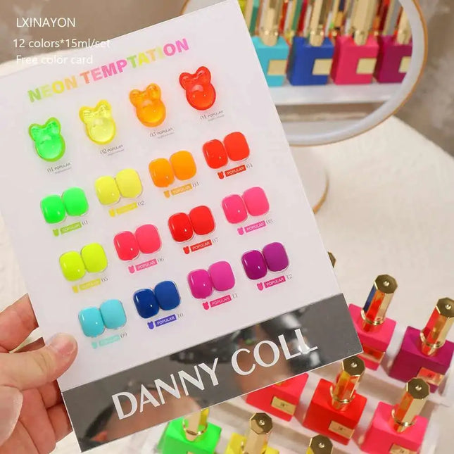 Fluorescence Noctilucent Gel Nail Polish Set With Different Bottles Wholesale Marnicure Soak Off UV LED Nail Varnish Set 15ML
