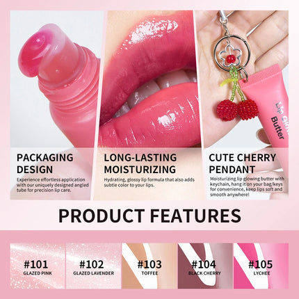Lakerain Lip Gloss Butter Lip Balm Moisturizing Lip Balm Lip Gloss With Pendant Silver Chain Cherry Easy to Carry Lip Gloss