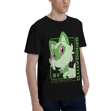 Bandai Pokemon   Sprigatito Stats Men T-Shirt Clothes  Novelty Tees Short Sleeve fugees Cotton