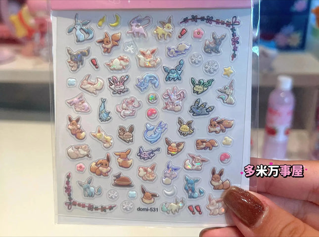 Eeveelution Nail Stickers Pokémon Anime Peripheral Cute Cartoon Creativity Exquisite Sticker New Fashion Exquisite Diy Sticker