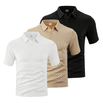 Men Textured Jacquard Polo Shirt Short Sleeve Loose Fit Versatile Daily Street Vacation Leisure Summer Casual Tops