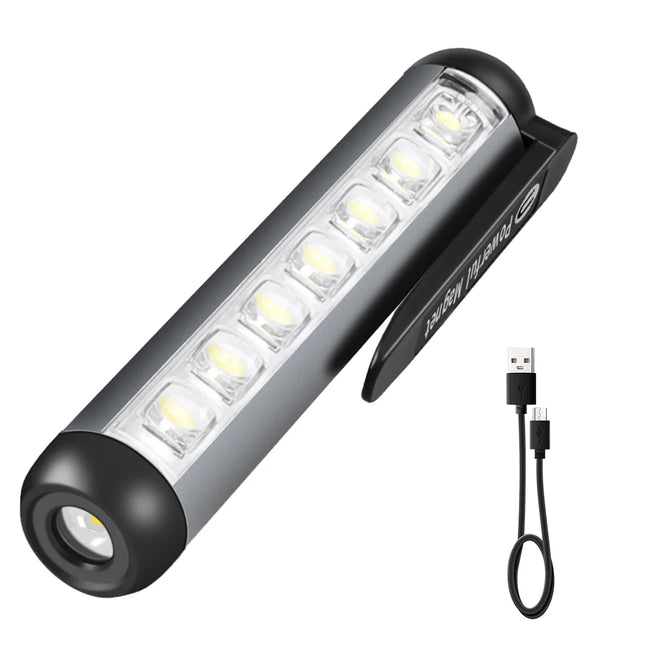 BORUiT Mini LED Flashlight Type-C Rechargeable Ultra Bright Torch with Clip and Magnet Waterproof Work Light for Camping Use