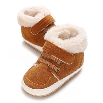 HAIZHIW 0-18M NEW Winter Baby Boys Girls High Tops Sneakers Rubber Anti-Slip Sole Fleece for Warmth Infant Newborn Shoes