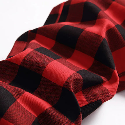 Men's Red Jeans with Checkered Print Details, Made From Stretch Denim Pants, Stylish Slim-fit Design Trousers. 28-34 36 38 40 42