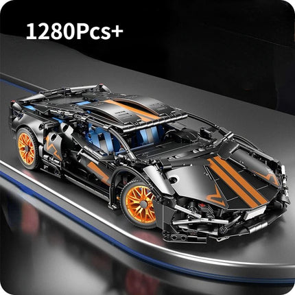 1280 PCS Technology 1:14 Black Supercar racing building blocks assembled brick car toy gift for boys birthday present