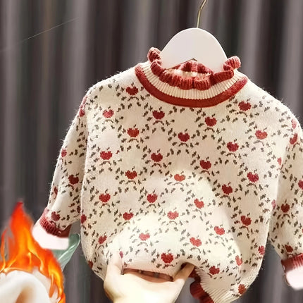 Girls' Sweaters, New Autumn and Winter Styles, Stylish Winter Clothes for Baby Girls, Kidsren's Knitwears, One-Piece Velvet Bottoming Tops