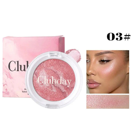 Three Color Pork Belly Highlighter Blush Face Marble Pattern Shimmer All In One Palette Lightweight Silky Texture Long Lasting
