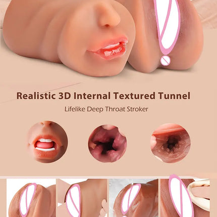 3D Flesh The Light Male Masturbation Artificial Vagina Ass mouth Silicone 3 In 1 Adult Sex Toy Sex Doll For Man Pocket Pussy Ass