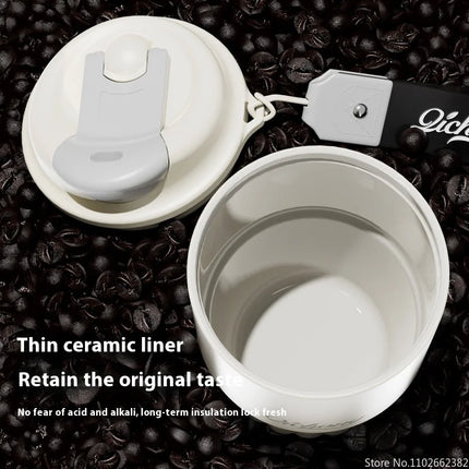 410ML Ceramic Liner Thermos Coffee Cup Travel Coffee Mug Vacuum Insulated Thermos For Coffee Thermal Cup Tumbler Christmas Gift