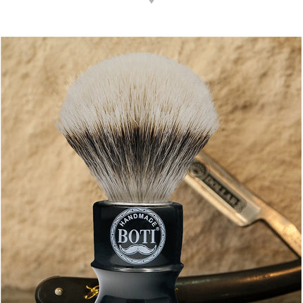 Boti Screw Type Brush Enlightener Badger and N3C Synthetic with Antique Black Porcelain Resin Handle for Easy Replaceable Knot