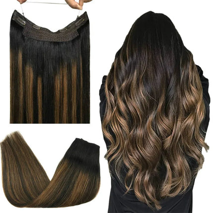Real Human Hair Clip in Hair Extension Apply With Invisible Wire Natural Hair 5Clips 12-26Inch Fish Line Hair Extensions