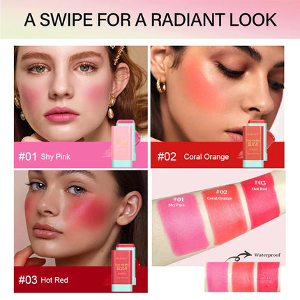 Tinted Mositure Blush Stick Face Pink Cream Cheek Blusher Cosmetics 3 in 1 Makeup Tubes used on eyes cheeks High color rendering