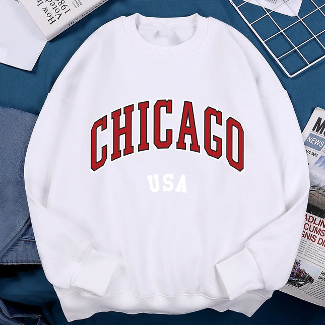 Chicago Usa Classic City Graphic Clothing Sweatshirt Man Harajuku Loose Clothes O-Neck Pullover Menswear Fleece Fleece Pullover