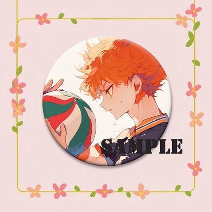 Round Snap-in Brooches Anime Haikyuu Lapel Pins Hinata Shoyo Tobio Kageyama Yu Nishinoya Cartoon Badge Backpack Accessories Gift