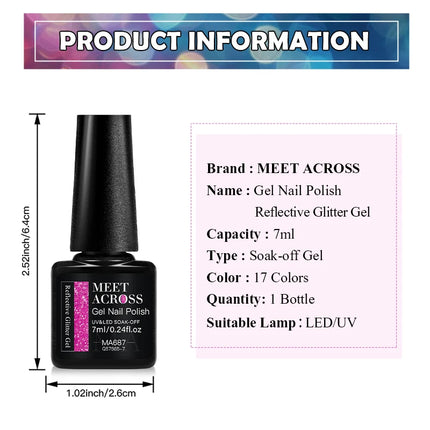 7Ml Reflective GlitterGel Nail Polish Bright Sparkling Silver Color Semi-permanent Soak Off Nail Art UV Varnish Nail Supplies