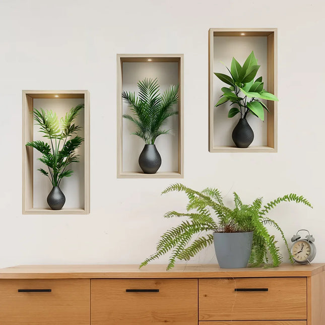 Green Plants Wall Sticker Potted Mural Simulation Painting for Living Room Home Decor Background Wall Art Removable Decals