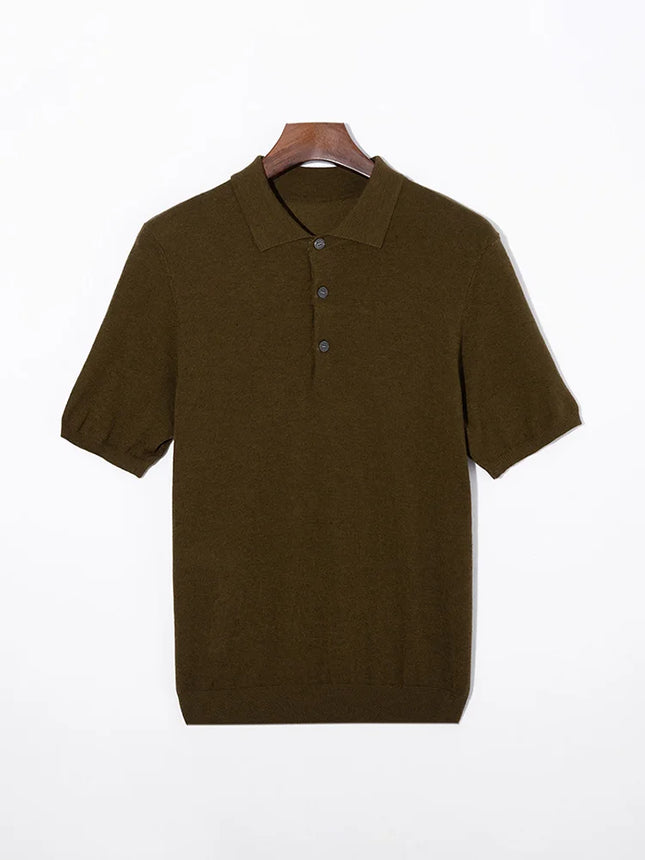 Men's short sleeved polo shirt, stylish top, knitted T-shirt, 2024 summer wool blend casual business pullover