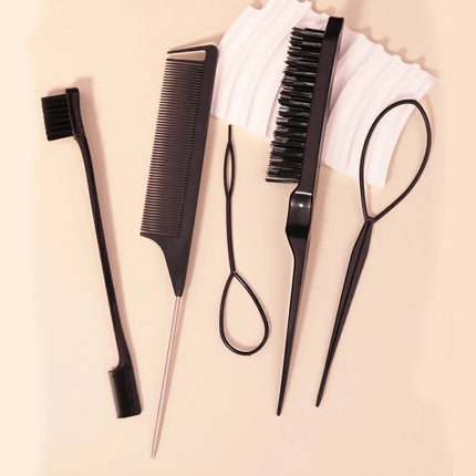 5pcs Hairdressing Tools Pointed Tail Comb Dual Head Eyebrow Brush Triple Row Comb Coiler Hair Salon Styling Comb
