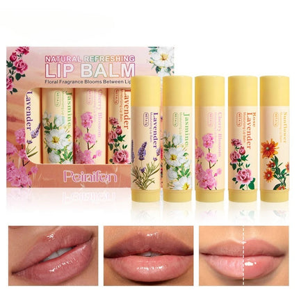 5pcs Lip Balm Set Rose Chrysanthemum Fragrance Moisturizing Lip Mask Lip Care Autumn and Winter Moisturizing Lips Hydrating